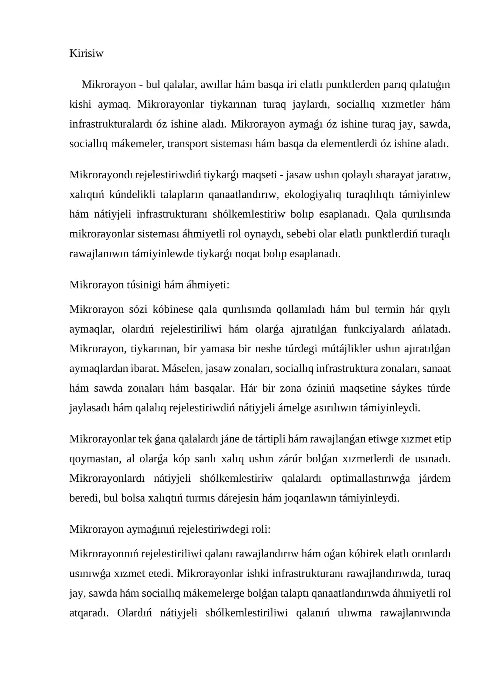 Mikrorayon aymaǵın funkcional zonalarǵa bóliw 2