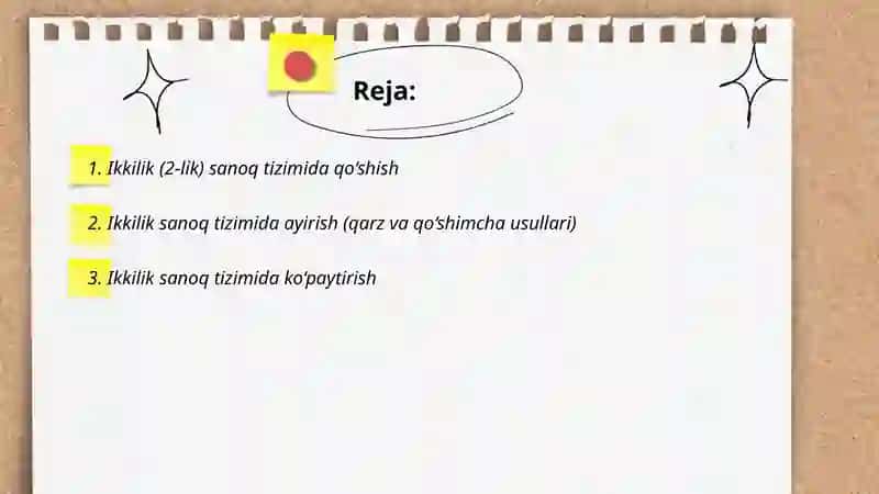 Ikkilik sanoq tizimida arifmetik amallar 2