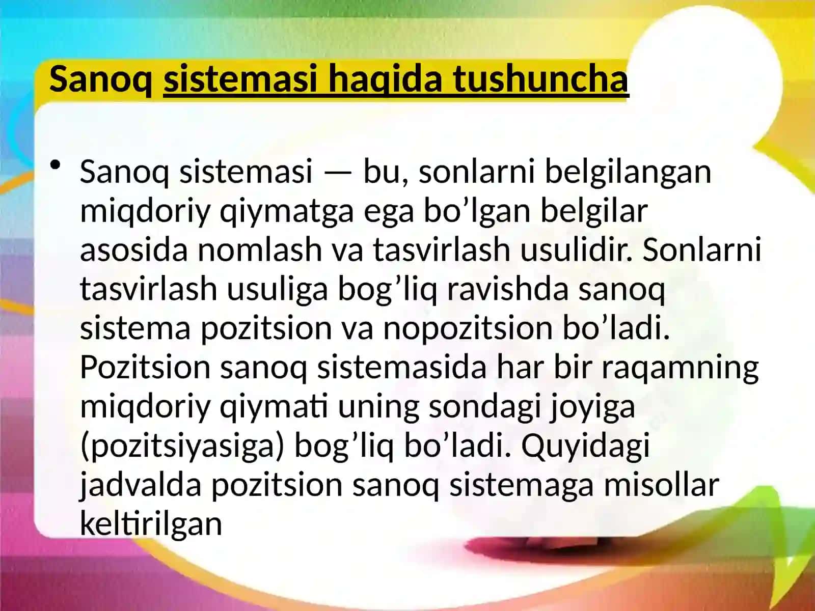 Sanoq sistemasi haqida tushuncha 2