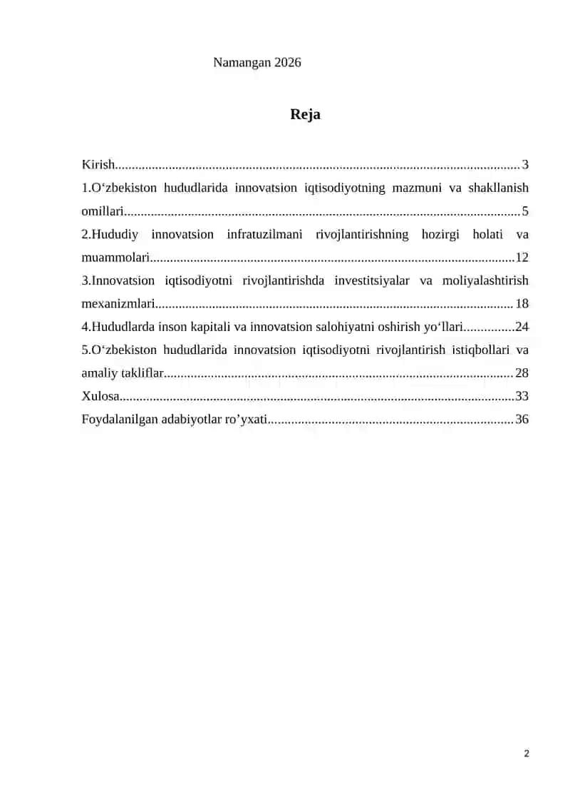 O'zbekiston hududlarida innovatsion iqtisodiyotni rivojlantirish istiqbollari 2