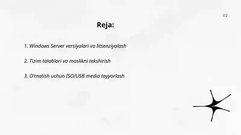Windows Server operatsion tizimini o‘rnatish va boshlang‘ich sozlash Muxtorova Nozimaxon 2