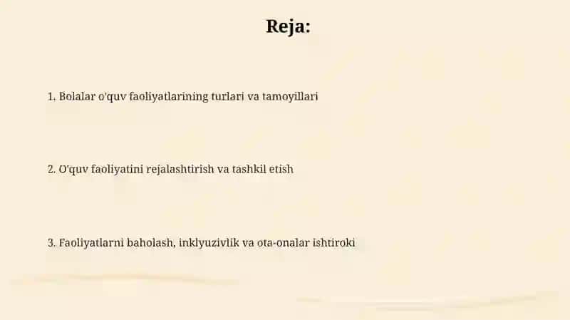 Bolalar o'quv faoliyatlarining asosiy turlari 2