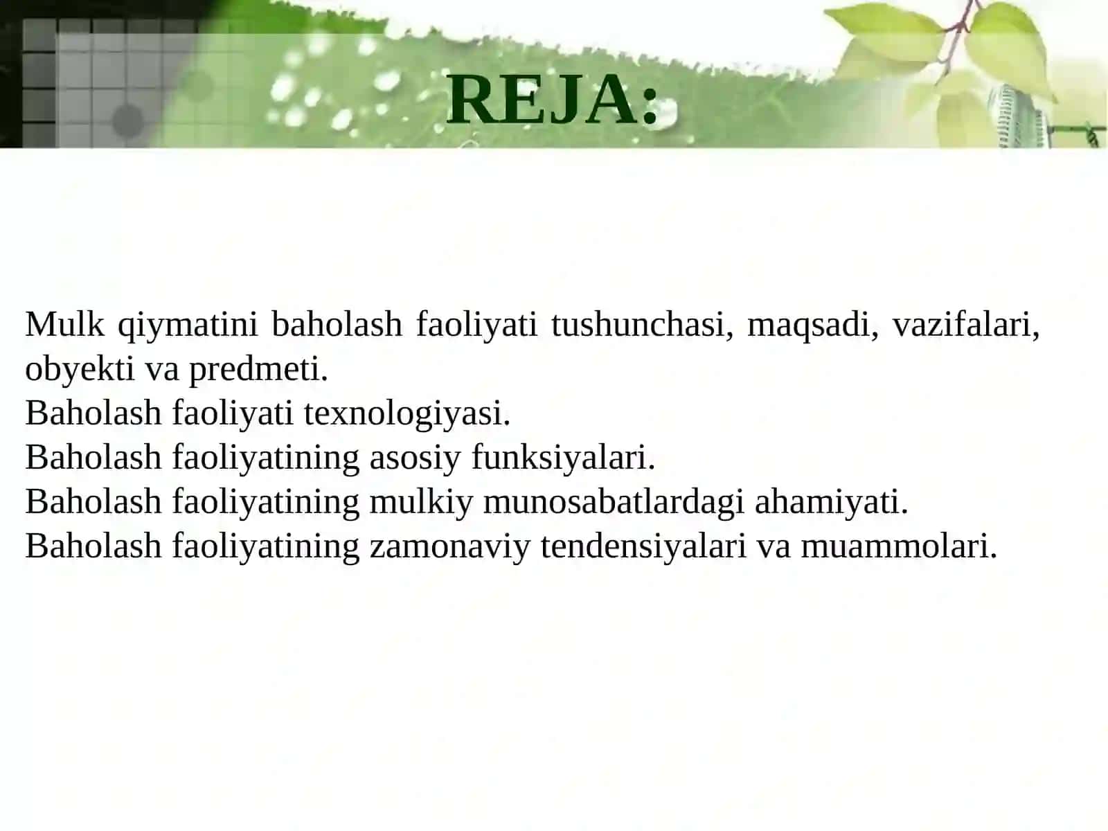 MULK QIYMATINI BAHOLASH FAOLIYATI TUSHUNCHASI VA MAZMUNI 2