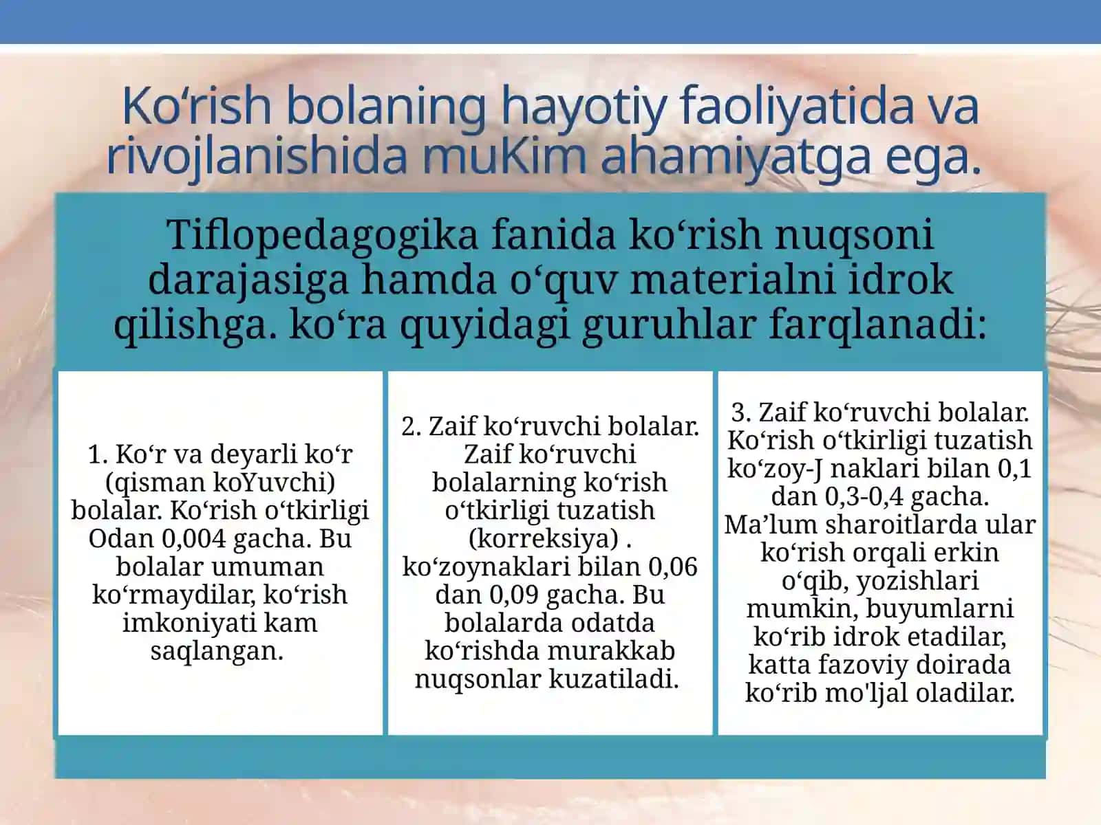 Ko'rishda nuqsoni bo'lgan bolalarning ta'lim tarbiyasi 2