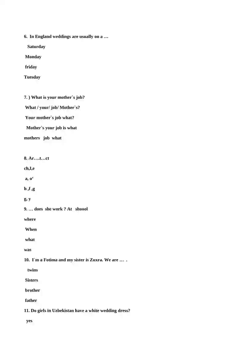 6-sinf I-chorak English 2