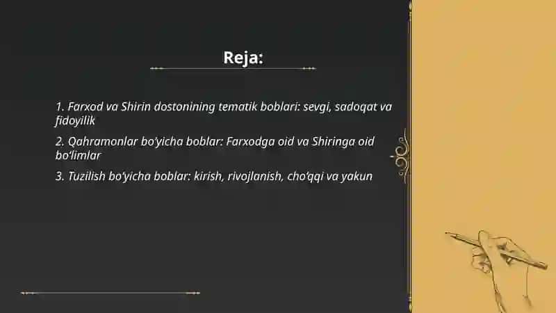 Farxod va shirin dostonining boblari boyicha tasnifi 2