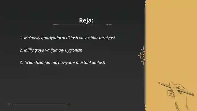 Ma'naviy qadriyatlarni tiklash va yoshlar tarbiyasi 2