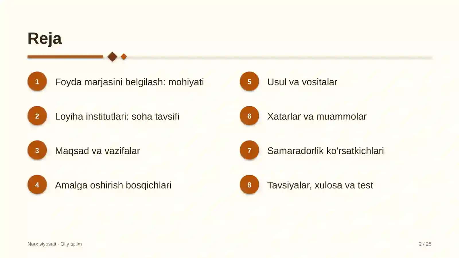 Loyiha institutlarida foyda marjasini belgilash 2
