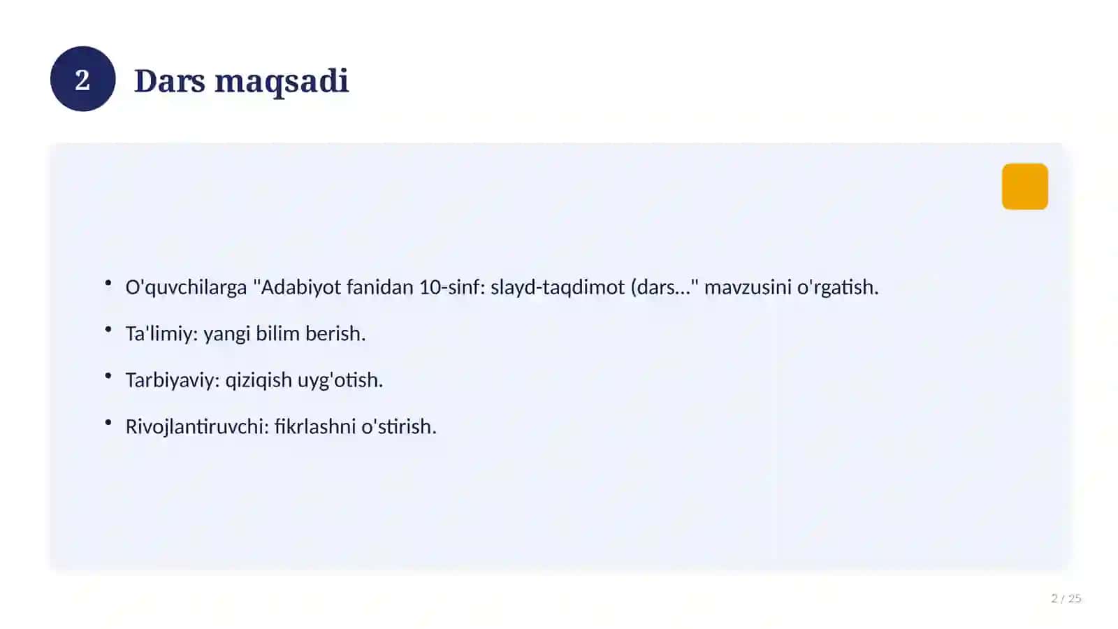 Adabiyot fanidan 10-sinf: slayd-taqdimot (dars uchun) 2