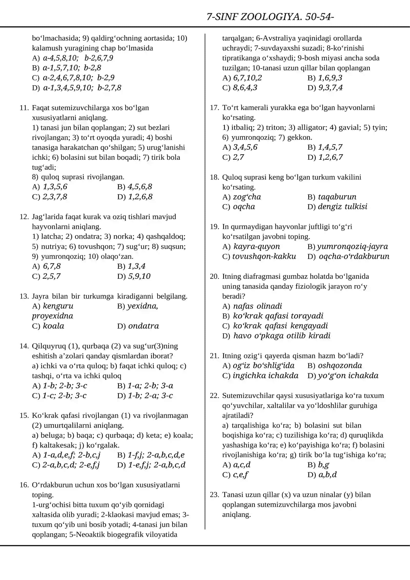 7-SINF ZOOLOGIYA. 50-54-MAVZULAR 2