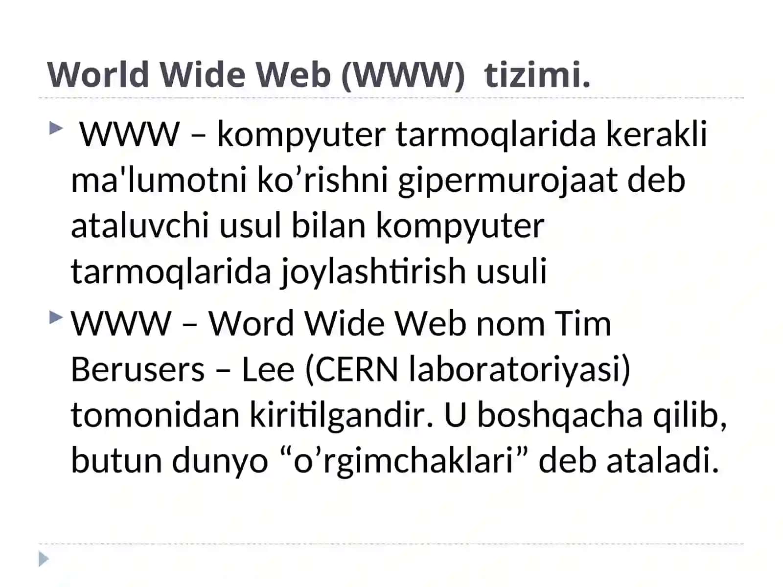 World Wide Web(WWW) ga kirish. Gipermant va gipermedia 2