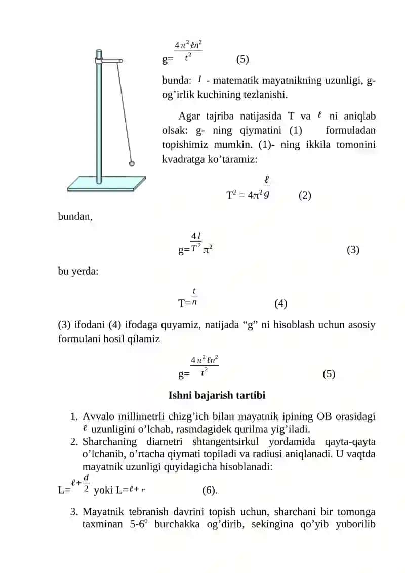 Laboratoriya ishi. Erkin tushish tezlanishini aniqlash 2