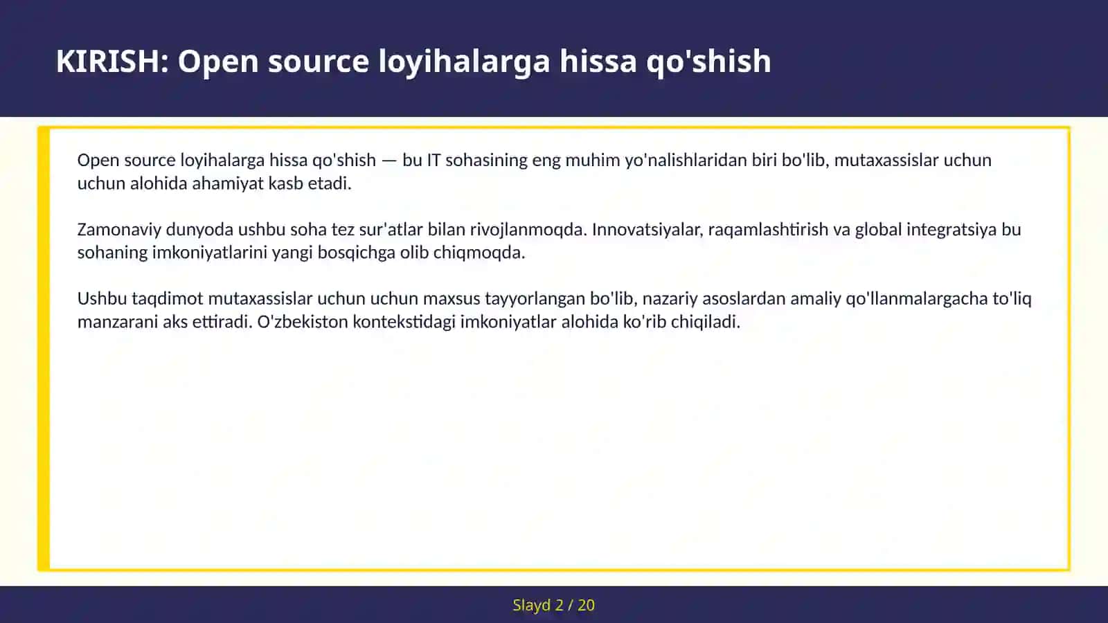 Open source loyihalarga hissa qo'shish 2