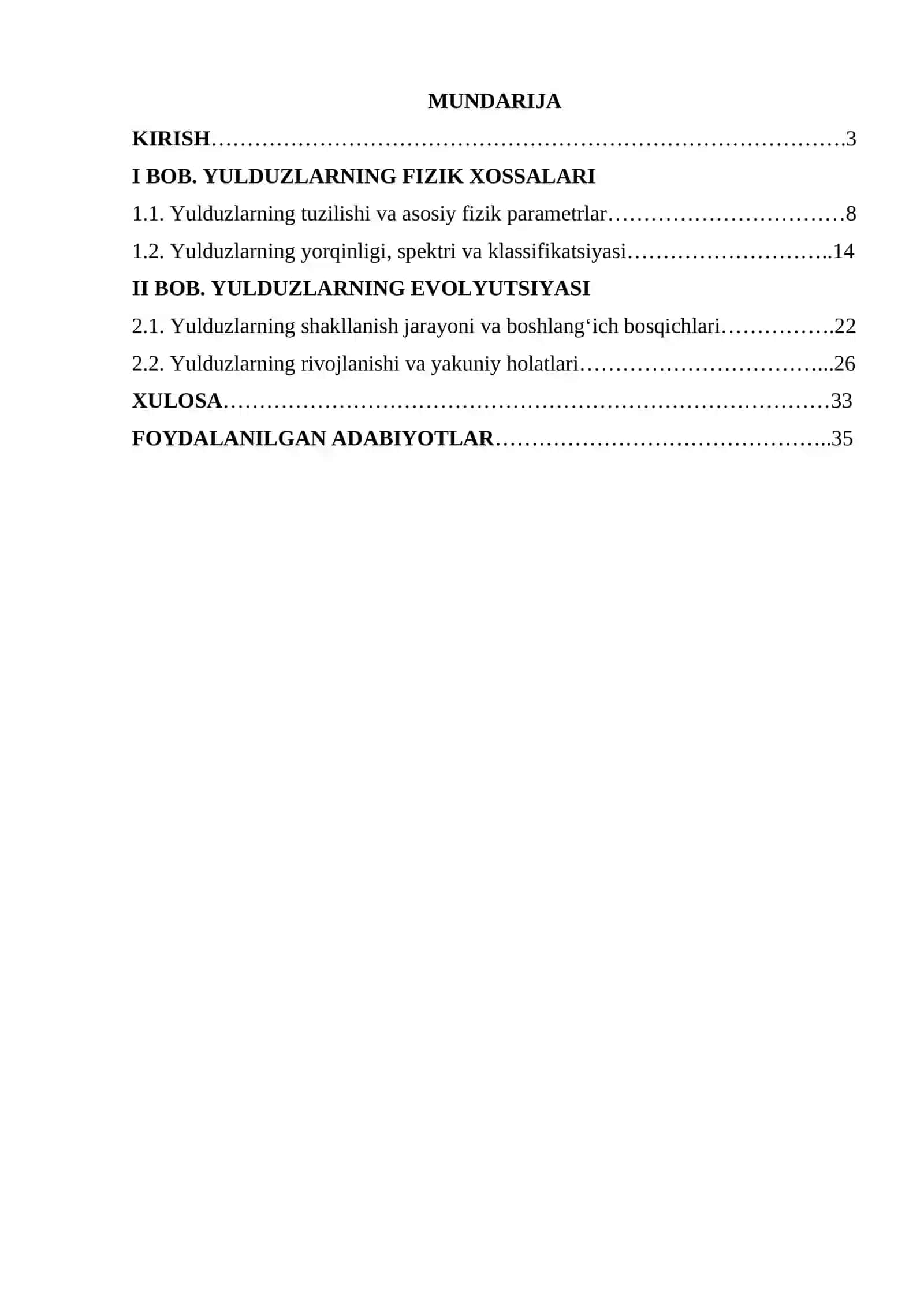 Yulduzlarning fizik xossalari va ularning evolyutsiyasi 2
