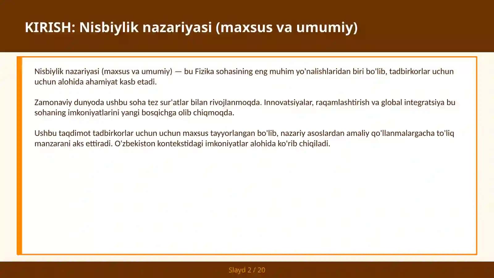 Nisbiylik nazariyasi (maxsus va umumiy) 2