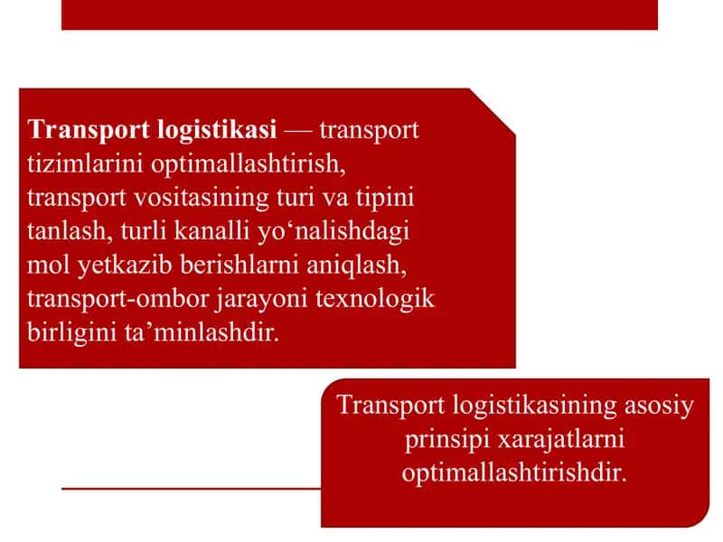 Transport logistikasi faoliyatini tashkil etish 2