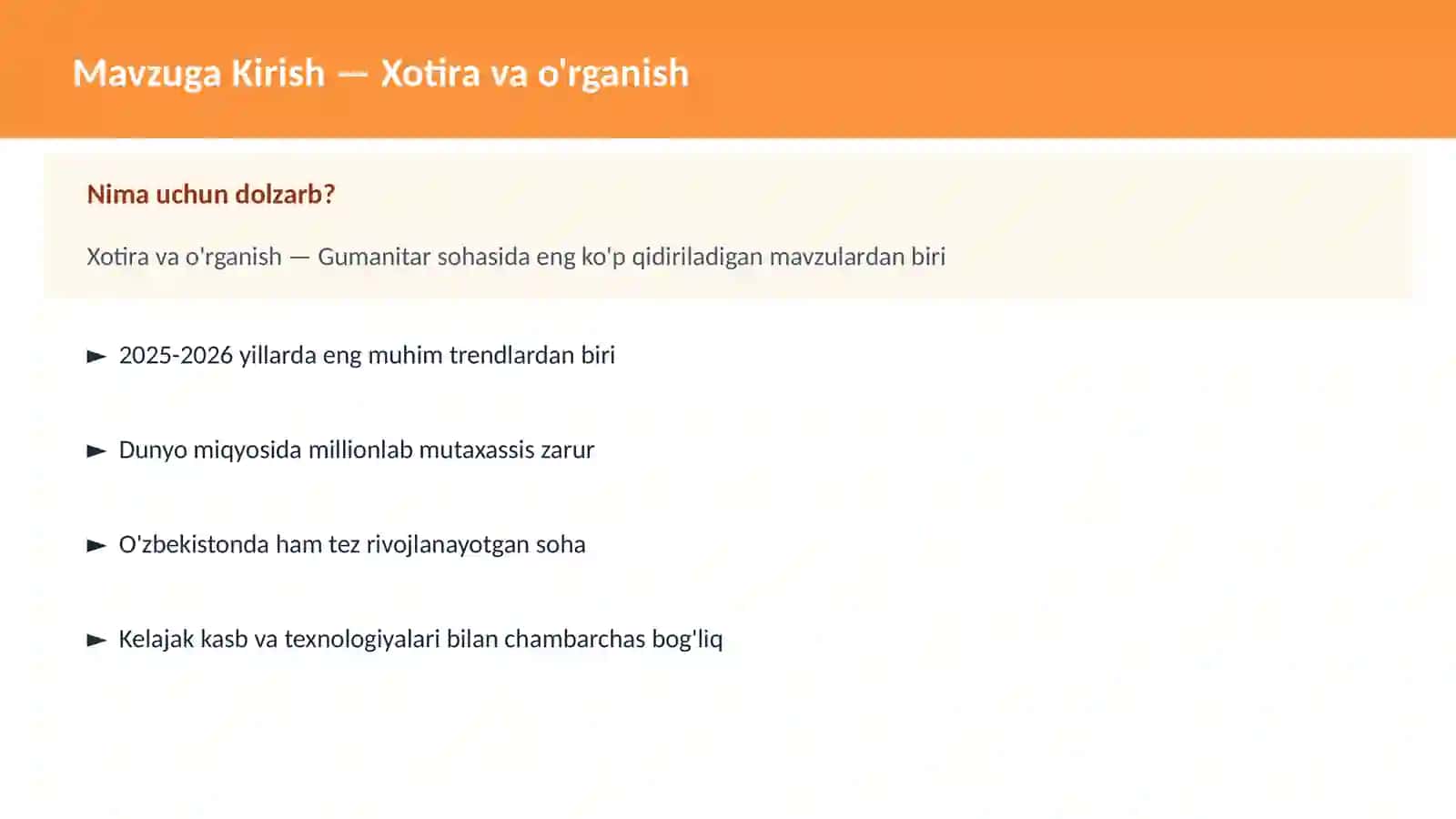Xotira va o'rganish 2