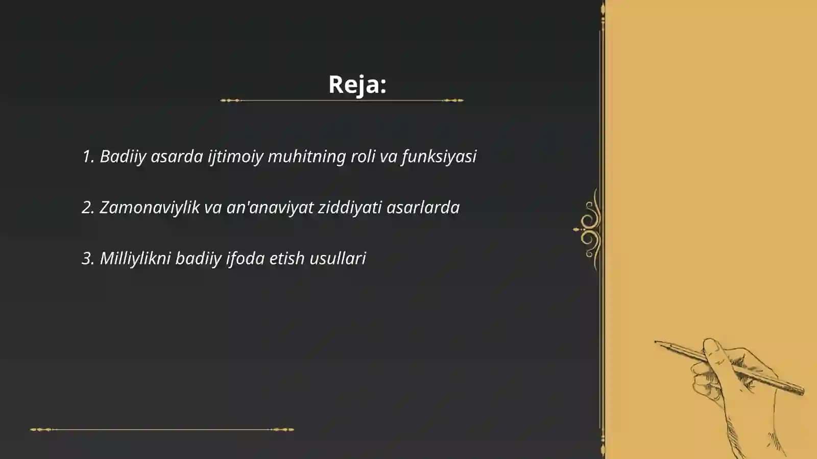 Badiiy asarda ijtimoiy muhit, zamonaviylik, milliylik umuminsoniylik 2