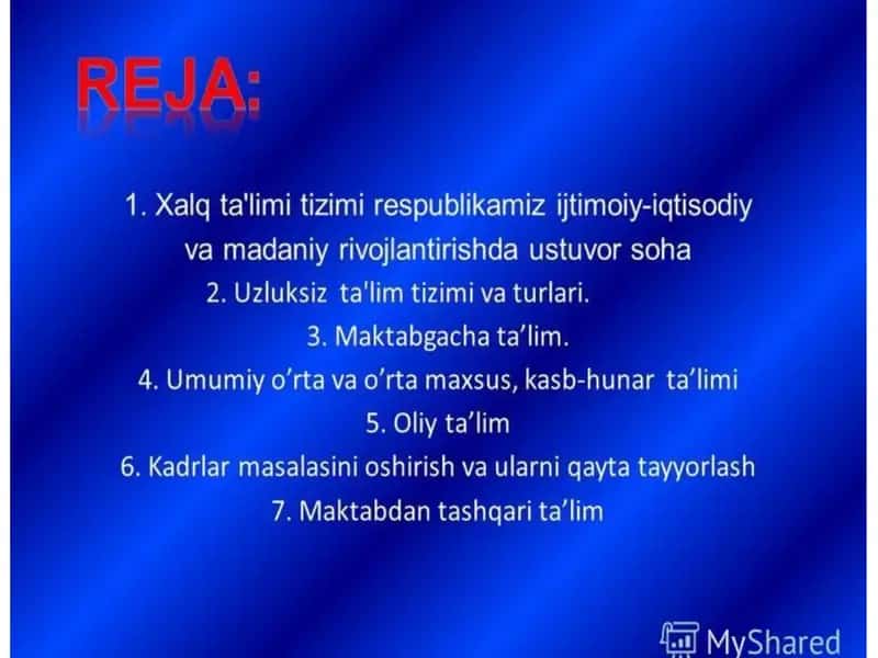 O'ZBEKISTONDA T&'LIM TIZIMI 2
