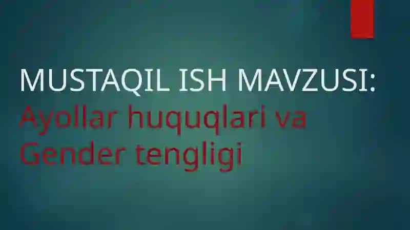 Ayollar huquqlari va Gender tengligi 2