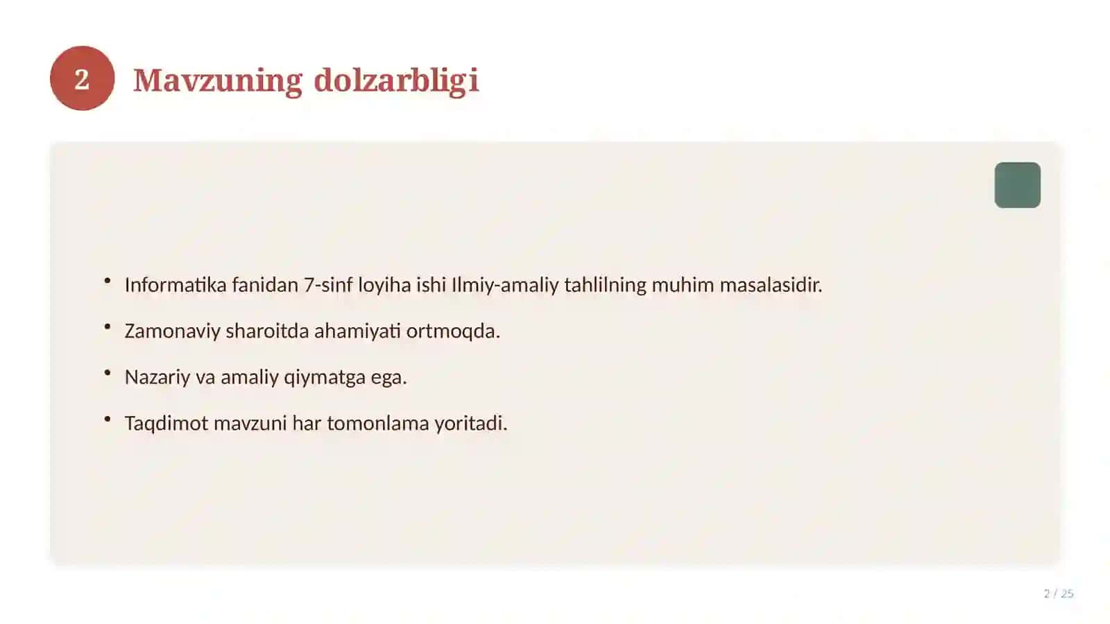 Informatika fanidan 7-sinf loyiha ishi 2