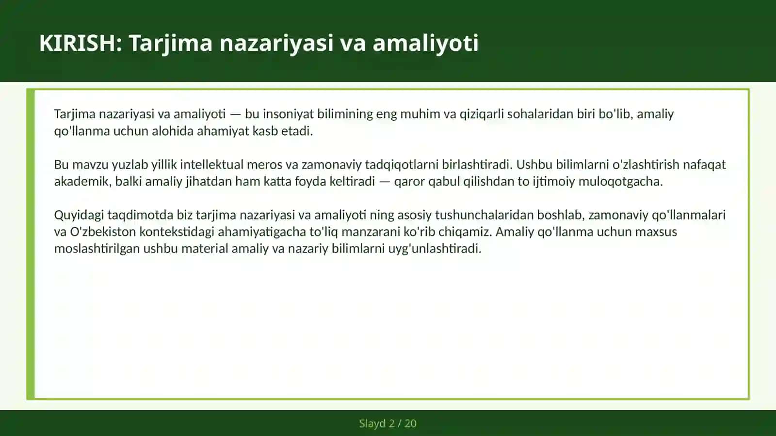 TARJIMA NAZARIYASI VA AMALIYOTI 2