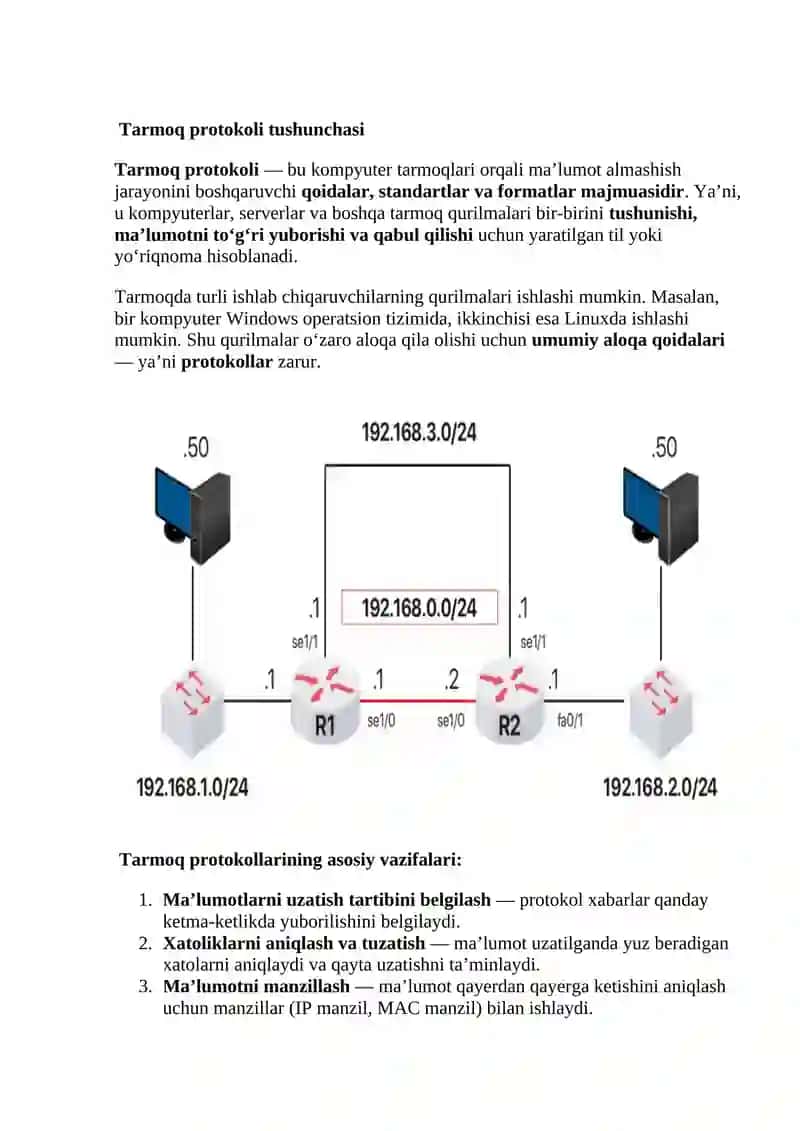 Tarmoq protokoli va marshrutlash protokollari 2