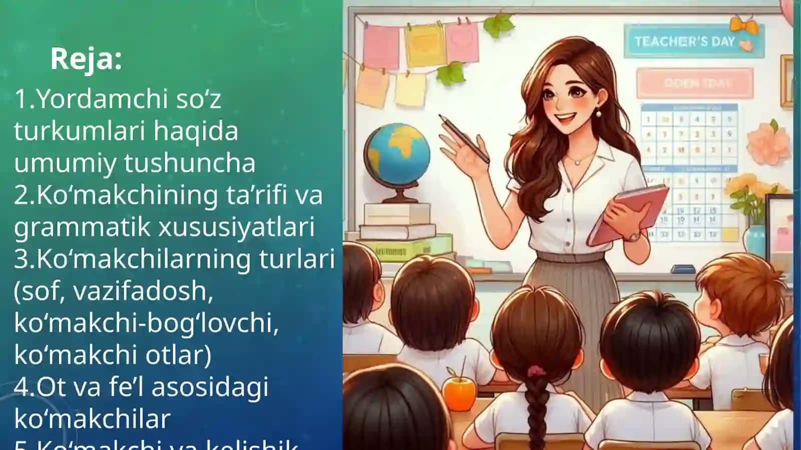 Ko‘makchilar – yordamchi so‘z turkumi 2