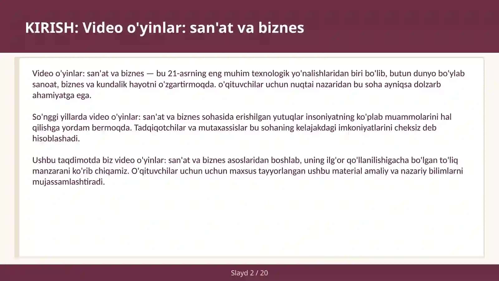 Video O'yinlar: San'at va Biznes 2