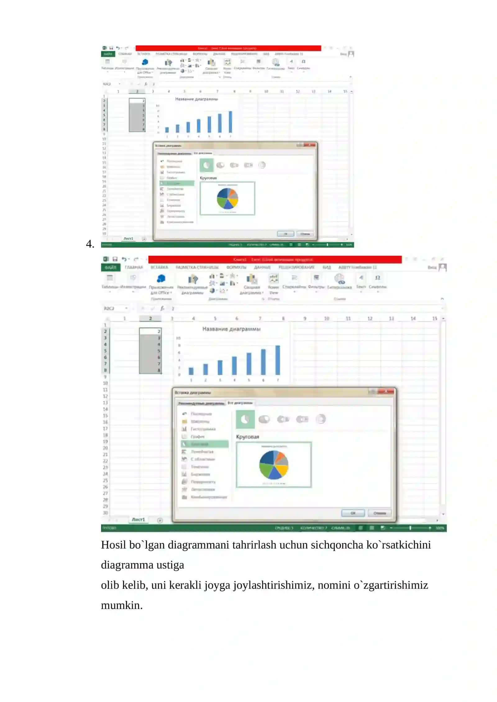 Excel daturida diagrammalar bilan ishlash 2