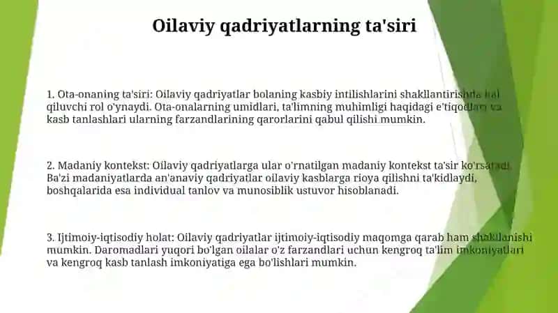 Kasb Tanlashda Oilaviy An‘Analar 2