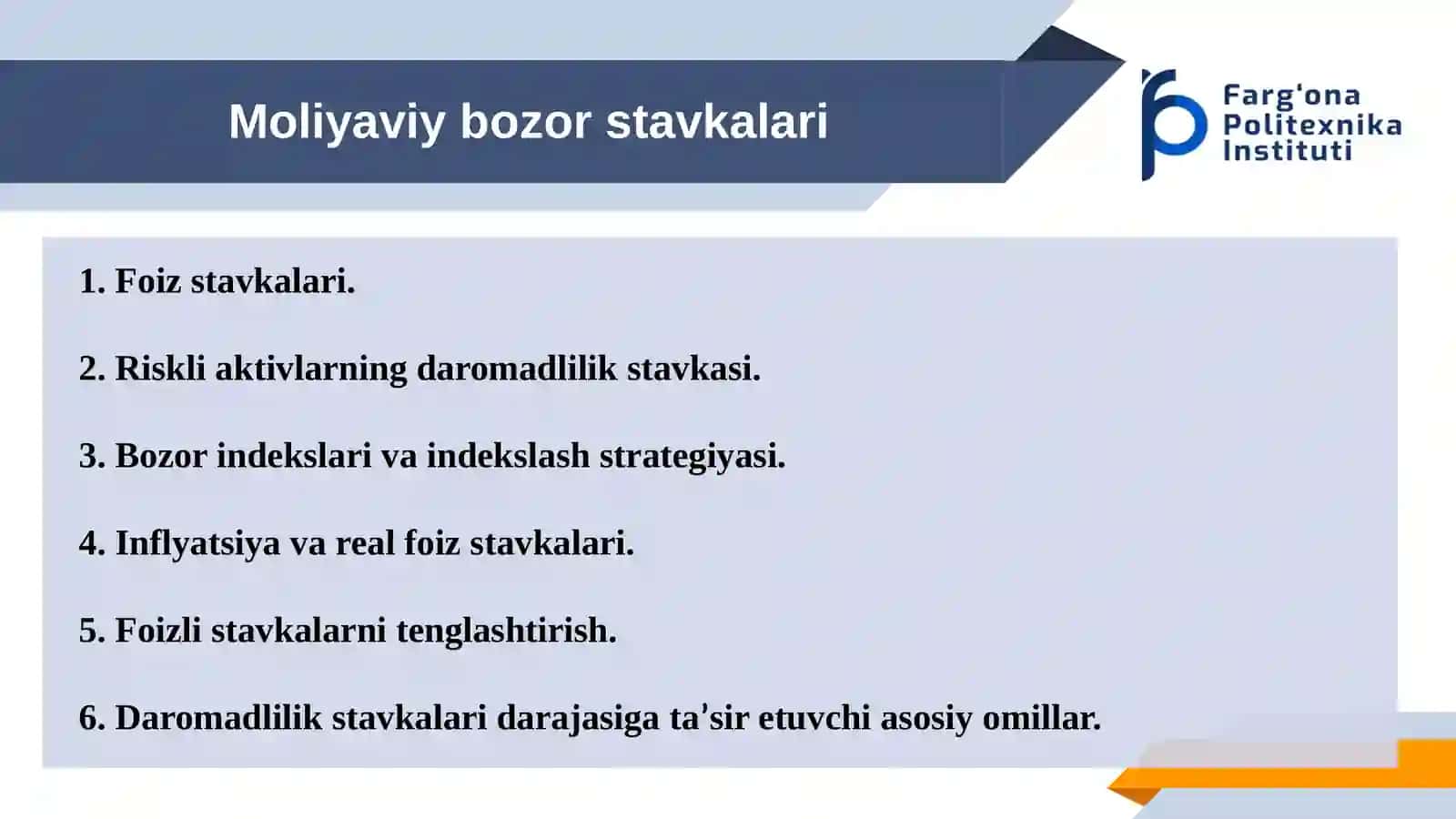 Moliyaviy bozor stavkalari 2
