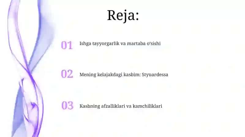 Mening kelajakdagi kasbim: Styuardessa 2