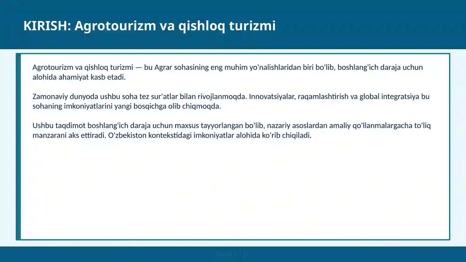 AGROTOURIZM VA QISHLOQ TURIZMI 2