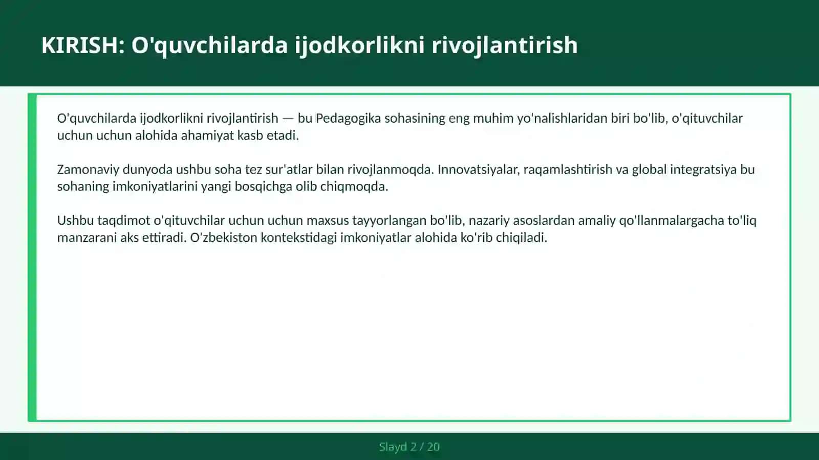 O'quvchilarda Ijodkorlikni Rivojlantirish 2