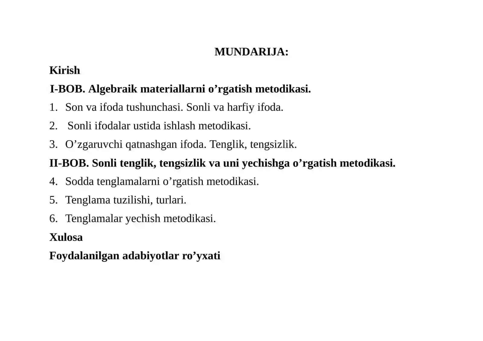 Algebraik materiallarni o'qitish metodikasi 2
