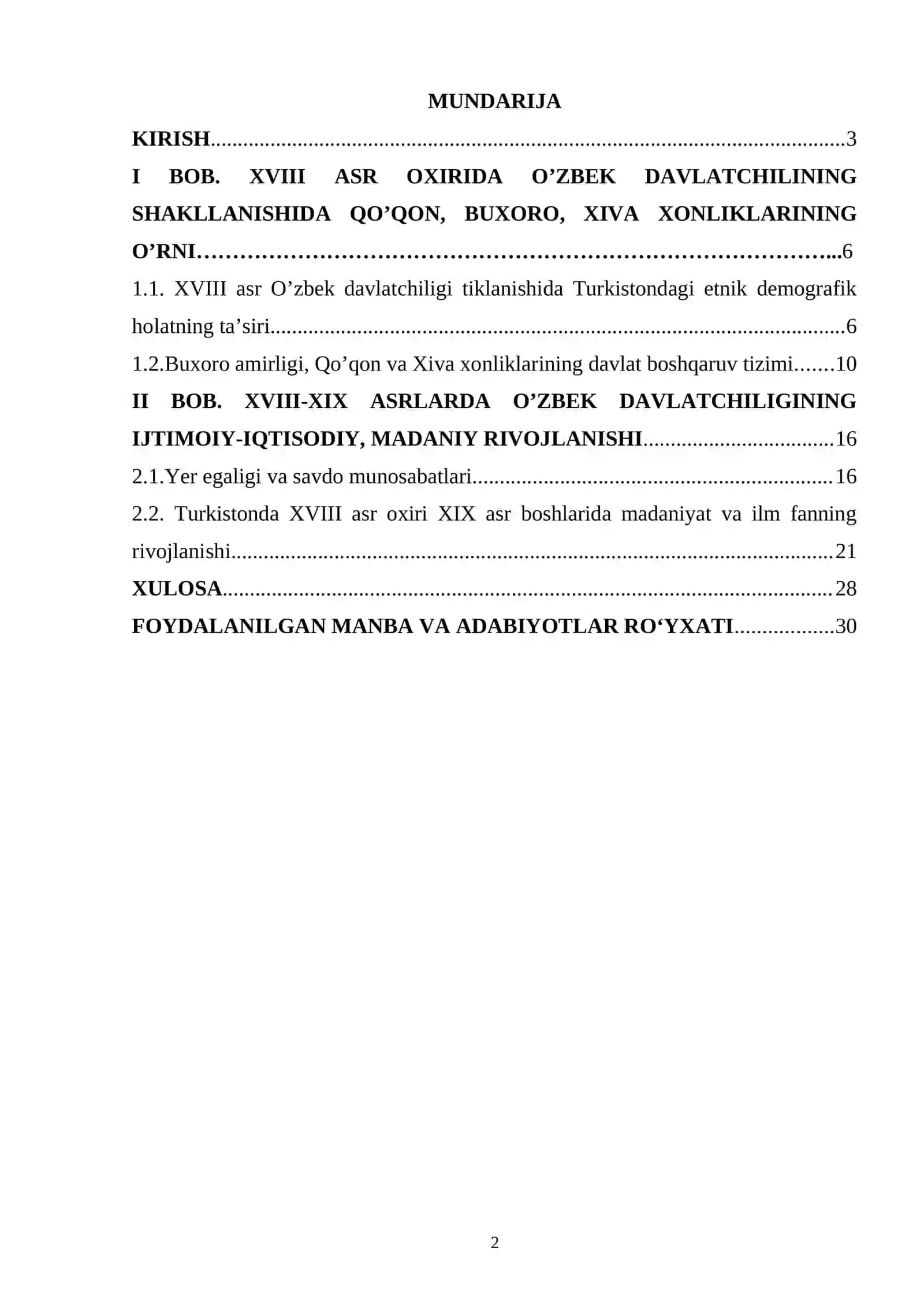 XVIII-XIX asrlarda O’zbek davlatchiligi rivojlanishi 2