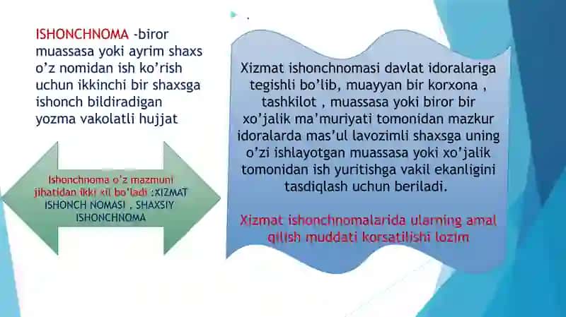 ISHONCH , MALUMOTNOMALARNING YOZILISH TARTIBI 2