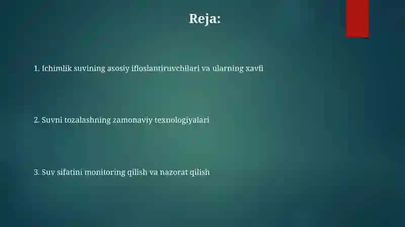 Ichimlik suvi sifatani yaxshilashning asosiy usullari 2