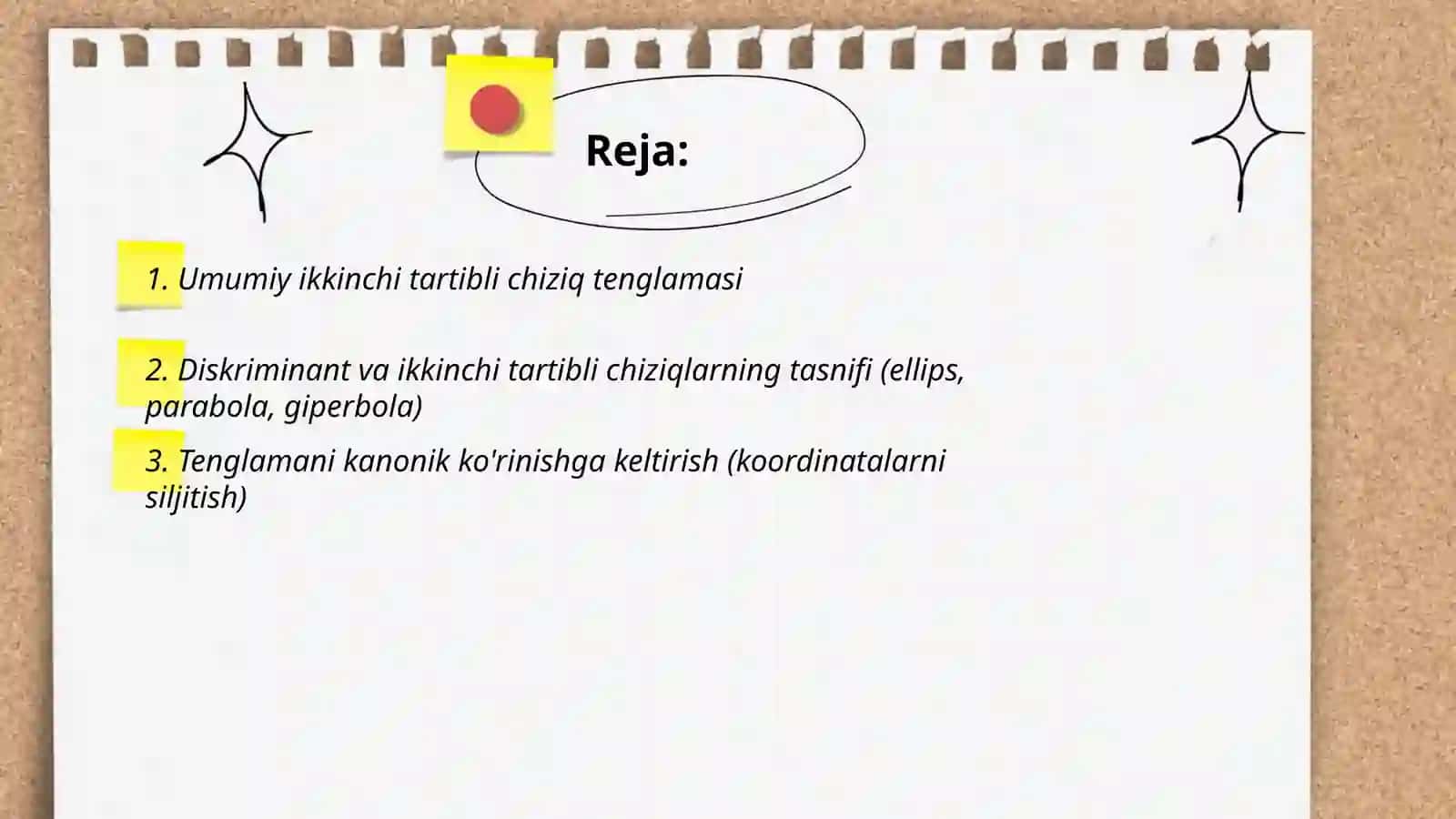 Ikkinchi tartibli chiziqlar 2
