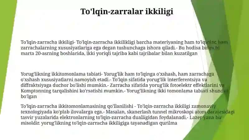 Yorug'Likning To‘Lqin Xususiyatlari 2