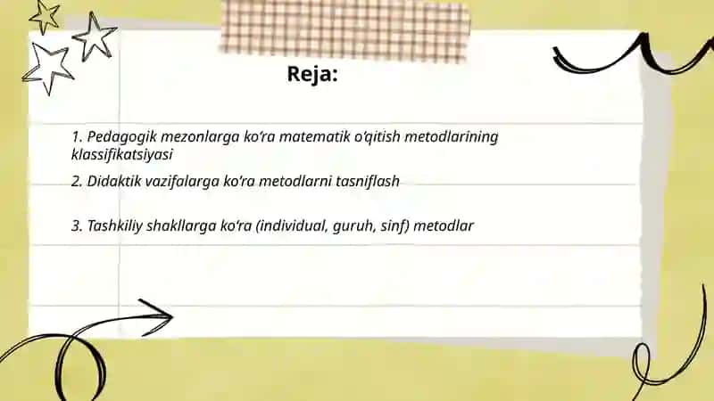 Pedagogik mezonlarga ko‘ra matematik o‘qitish metodlarining klassifikatsiyasi 2