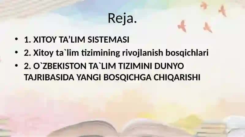 Xitoyta`limtizimi rivojlantiqo`chimata'limga 2