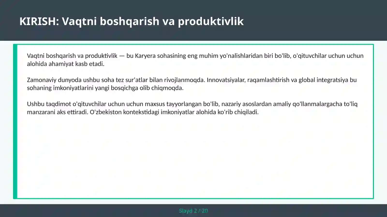 VAQTNI BOSHQARISH VA PRODUKTIVLIK 2