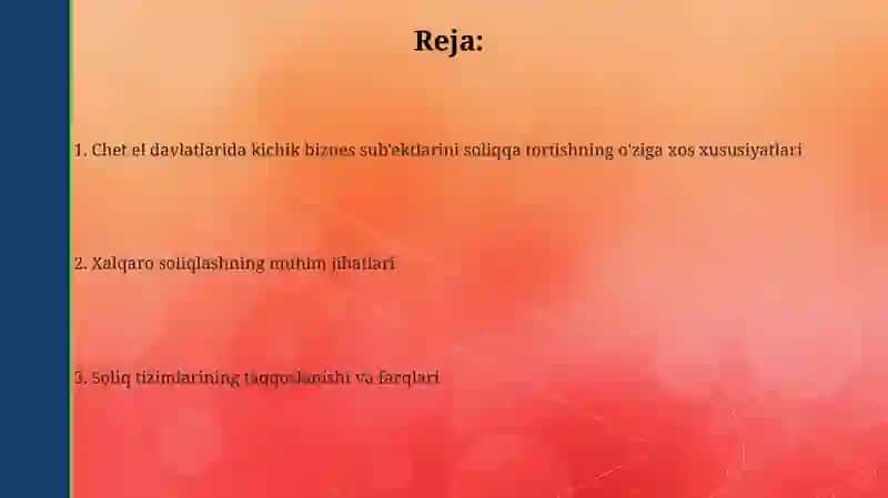 Xorij mamlakatlar kichik biznes sub'ektlarini soliqqa tortishning o'ziga xos xususiyatlari 2