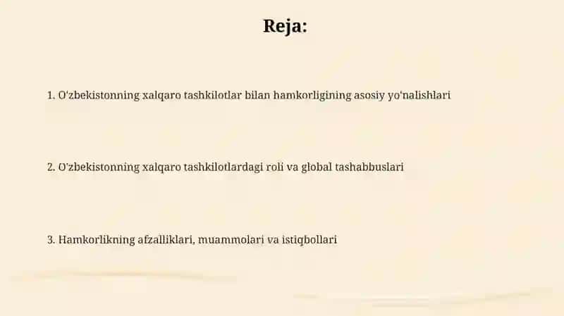 O'zbekistonning xalqaro tashkilotlar bilan hamkorligi 2