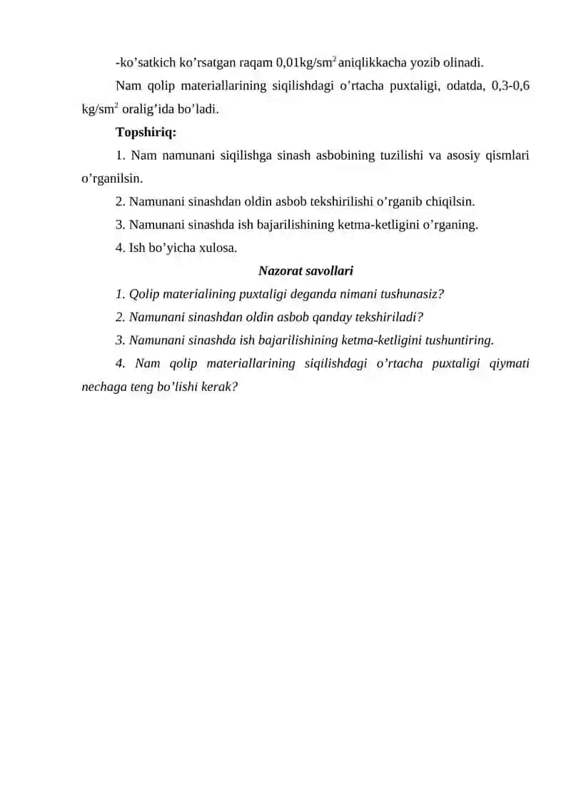 Qolip materialining puxtaligini aniqlash 2