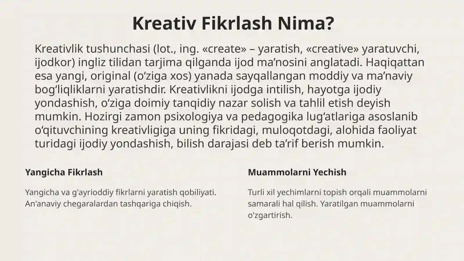 Ta'limda Kreativ Fikrlash 2