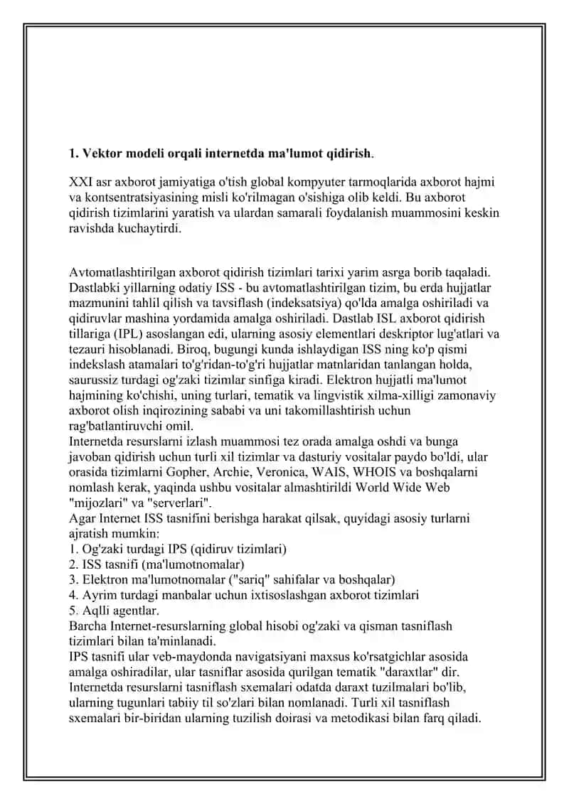 Axborotni izlashda vektor modeli va atamalarini baholash 2