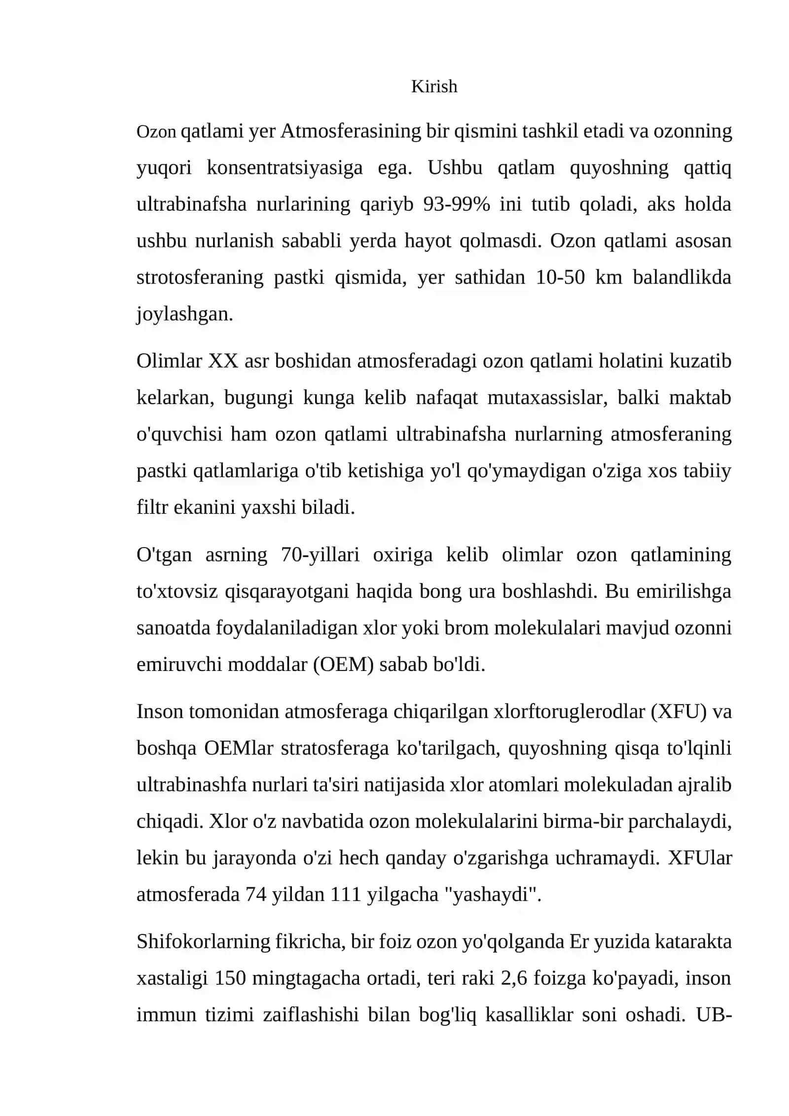 Ozon tuynigini yemrilishi oqibatlari 2